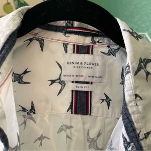 Slim fit swallow print button down shirt